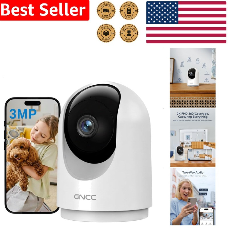 Indoor Security Camera 2K Smart Pan Tilt WiFi Crystal Night Vision Audio Alex…