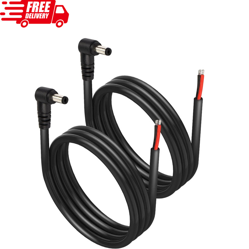 2 Pack DC5521 Power Pigtails Cable 12V 90 Degree DC 5.5mm x 2.1mm Male Plug