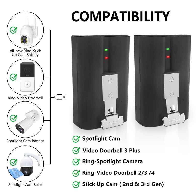 2 Pack V4 New Battery for Ring camera Doorbell Solar Floodligh 2/3/4/3 plus US gallery