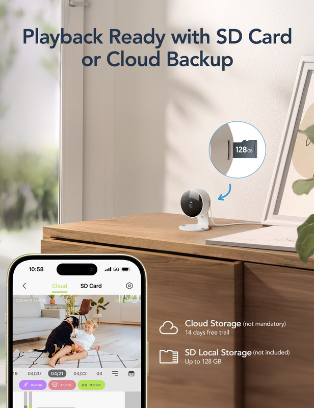 Indoor Security Camera, 1080P Wifi Home Camera with 2-Way Audio, Motion Alerts, gallery