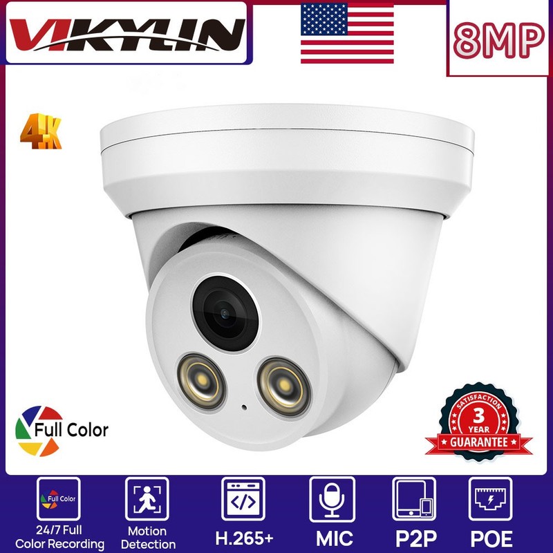 VIKYLIN Turret POE 24h Full Color Ethernet 8MP 4K IP CAMERA MIC Outdoor IP67 Lot gallery