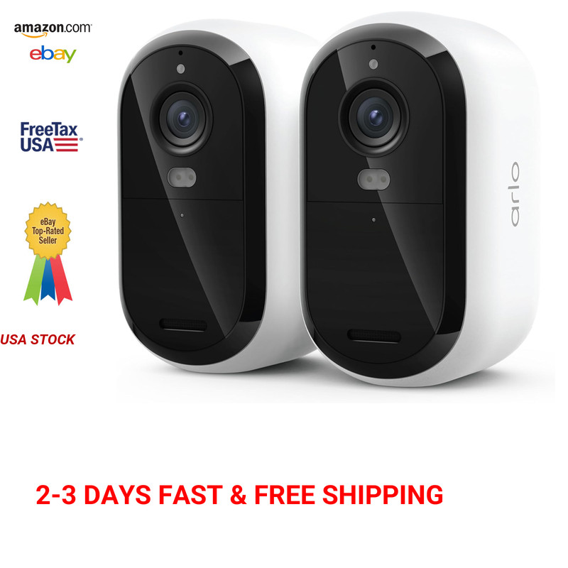 Wireless Outdoor Security Cameras 2K Battery Arlo Essential 3rd Gen White Night