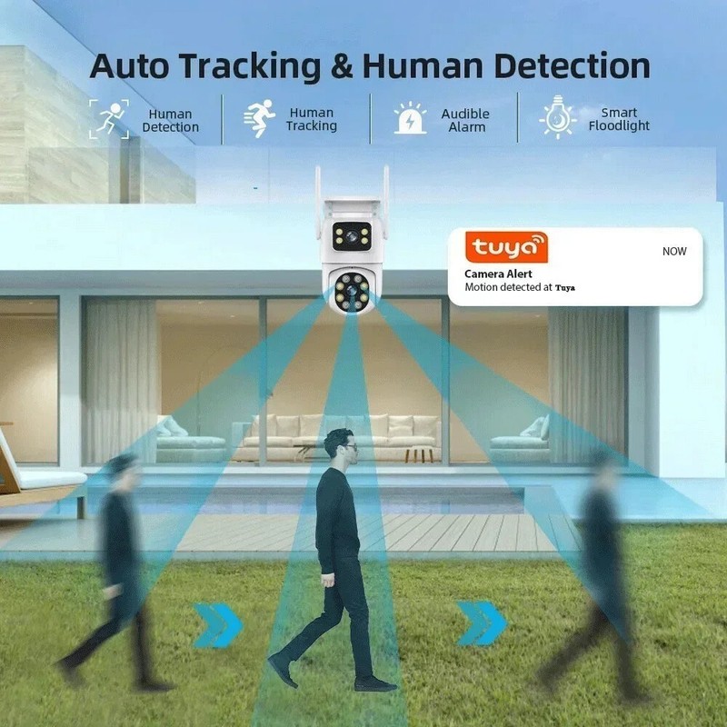 Dual Lens Outdoor Camera Motion Tracking PTZ 4K Tuya Wifi IP Cam Support Onvif gallery