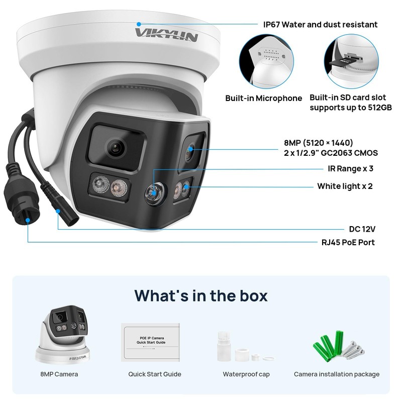 4K 8MP Dual Lens Poe IP Security Camera Outdoor with 180° Panoramic Wide Angl... gallery