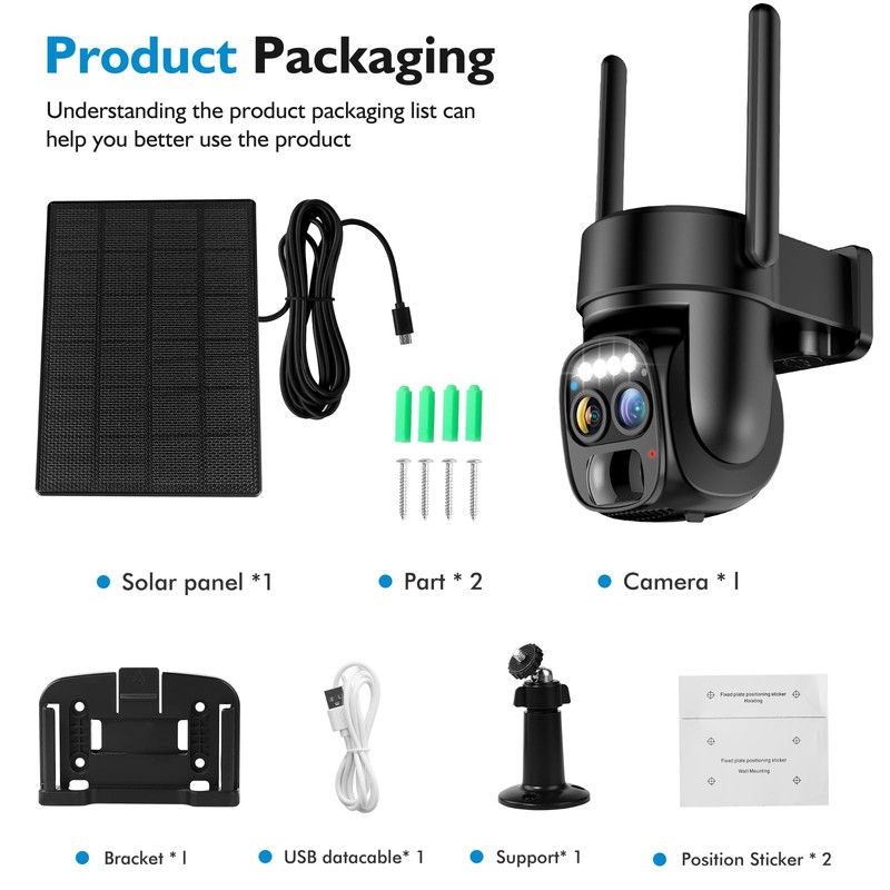 Hawkray Pannel Solar Wireless Outdoor Security Camera， Dual-Lens, 10xZoom, 2K... gallery