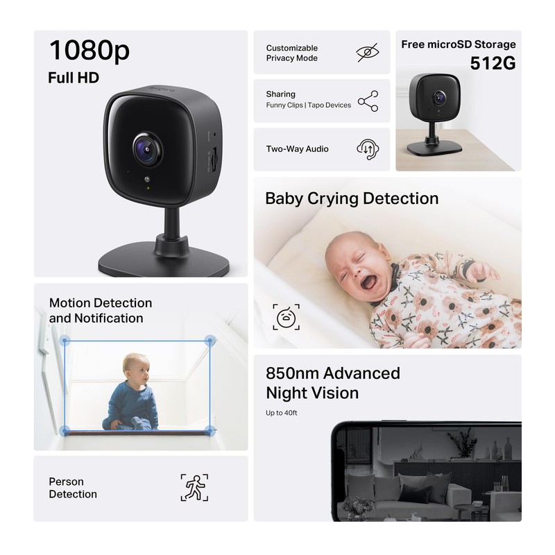 1080P Indoor Wired Security Camera - Works as a Baby Monitor & Pet Camera, Mo... gallery