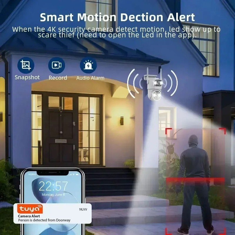 Dual Lens Outdoor Camera Motion Tracking PTZ 4K Tuya Wifi IP Cam Support Onvif gallery