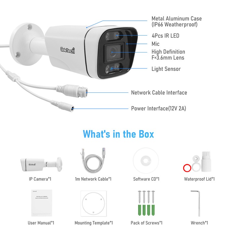 JideTech IP PoE Security Camera Outdoor 8MP Bullet Camera with Motion Detection gallery