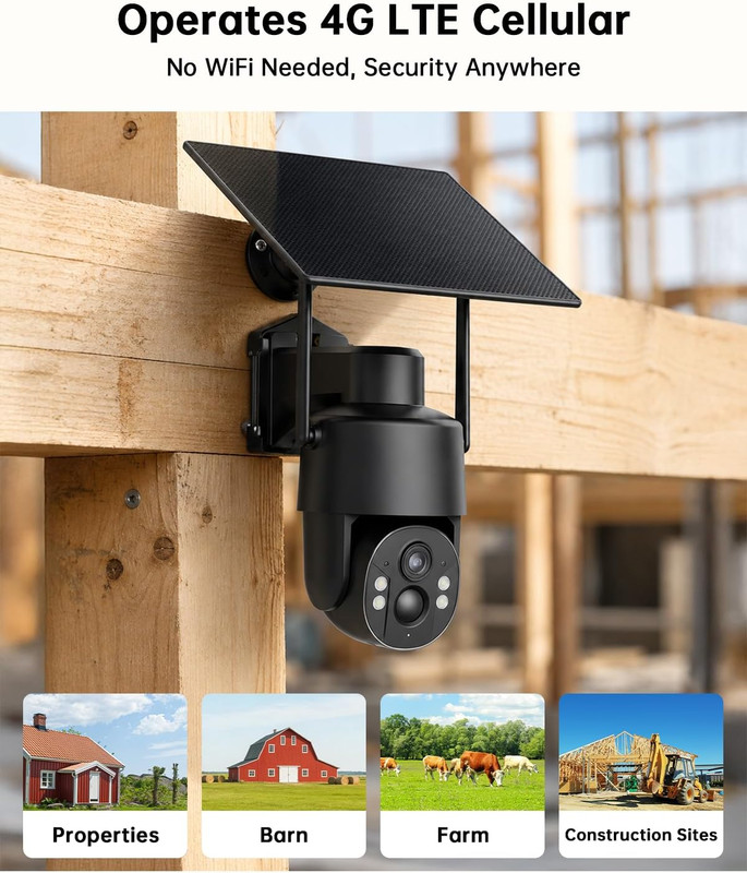 No Wifi Security Camera with Built-In 4G LTE SIM Card, Live View, 360° gallery
