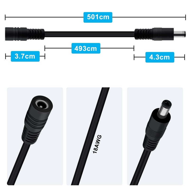DC Power Extension Cable 5.5mmx2.1mm 18AWG DC Cable Male to Female 5V 6V 9V 1... gallery
