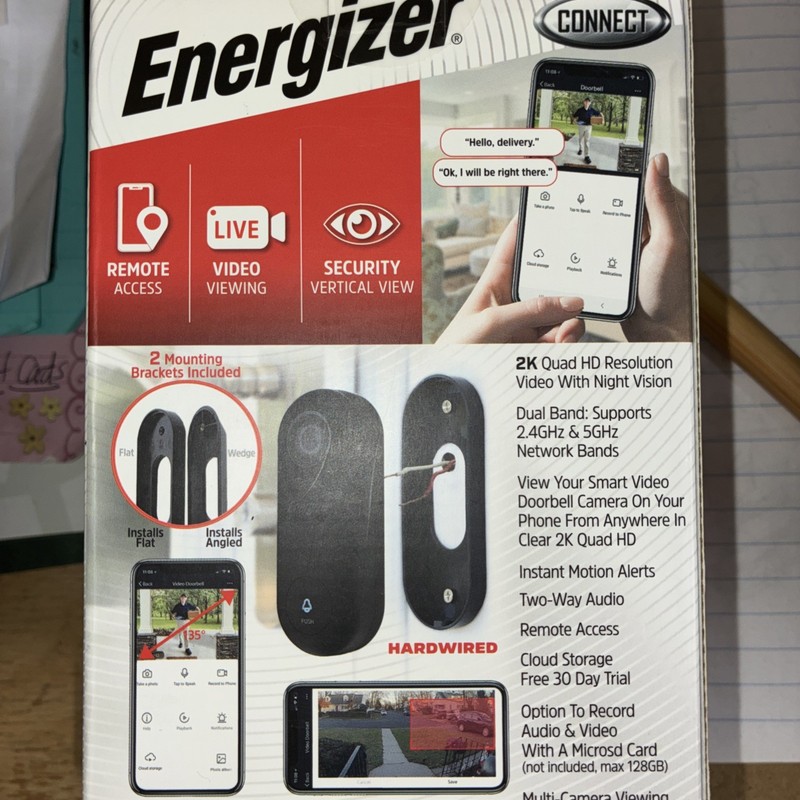 ENERGIZER Smart 2K QHD 5GHz Wired Video Doorbell Security Camera W/Audio! - NEW! gallery