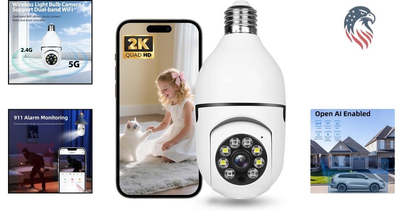 Hawkray 2K Motion Detection Camera - Wireless Light Bulb Design with Local Cloud gallery