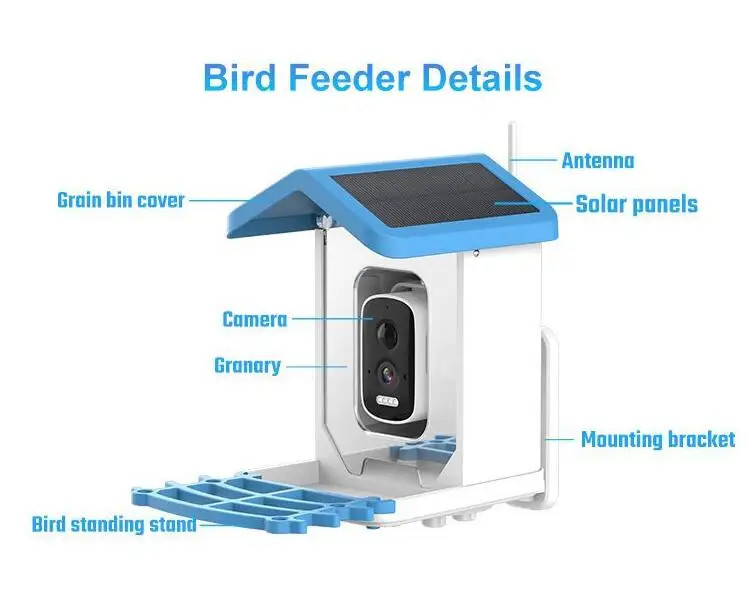 4MP iCsee APP solar AI bird feeder wireless WIFI gimbal IP dome camera gallery