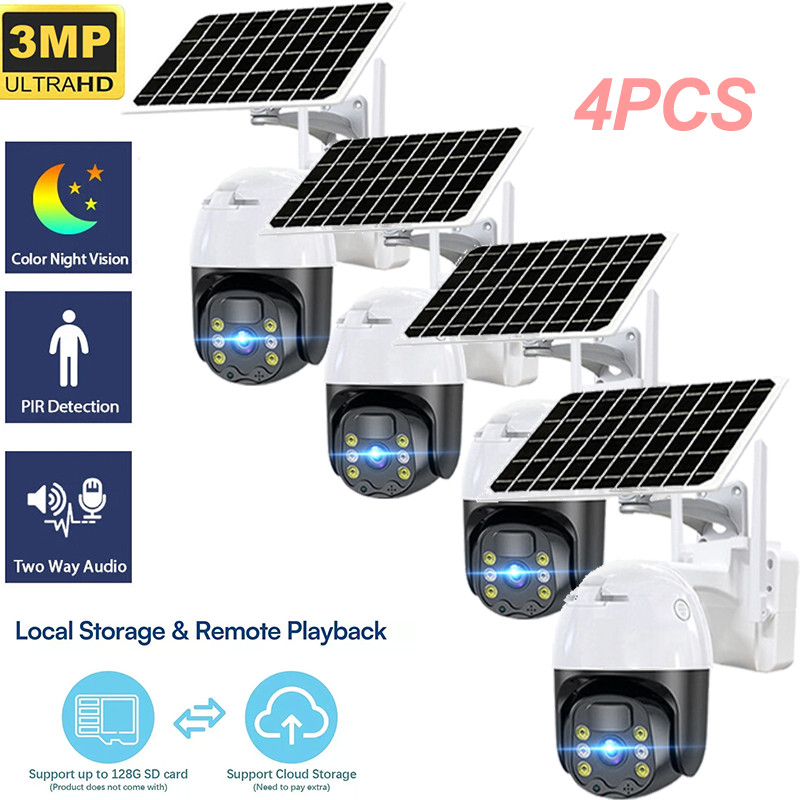 4PCS Solar Battery Powered Wireless WiFi Outdoor Pan/Tilt Home Security Camera