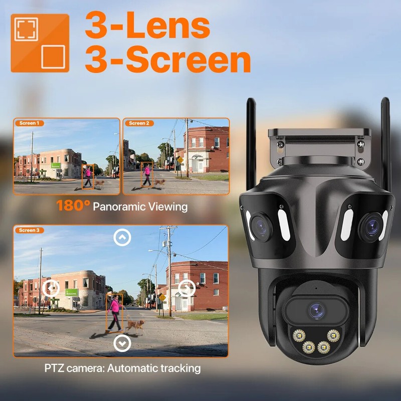 Outdoor 6K Three Lens PTZ IP Camera AI Human Detection 4K WiFi CCTV Surveillance gallery