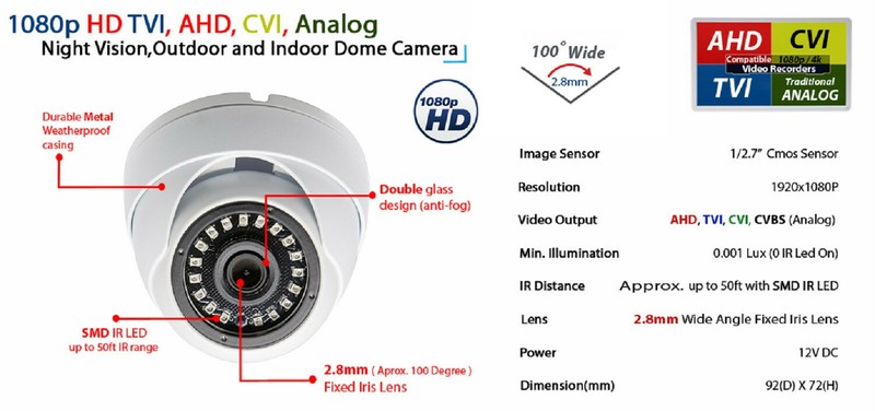 4x HD 1080P Dome Security Camera with Power Supply and 4 Way Power Splitter Wire gallery