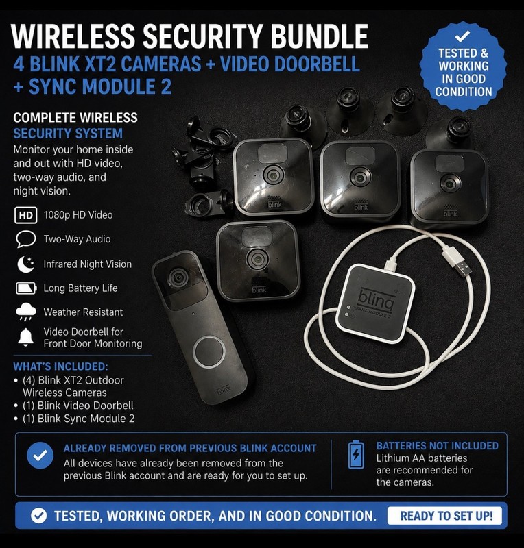 BLINK XT2 Wireless Security Bundle – 4 Blink XT2 Cameras, 1 Video Doorbell