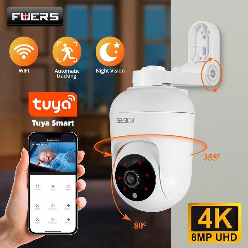 FUERS 4K 8MP WiFi IP Camera Tuya Smart Home Security Surveillance Cam