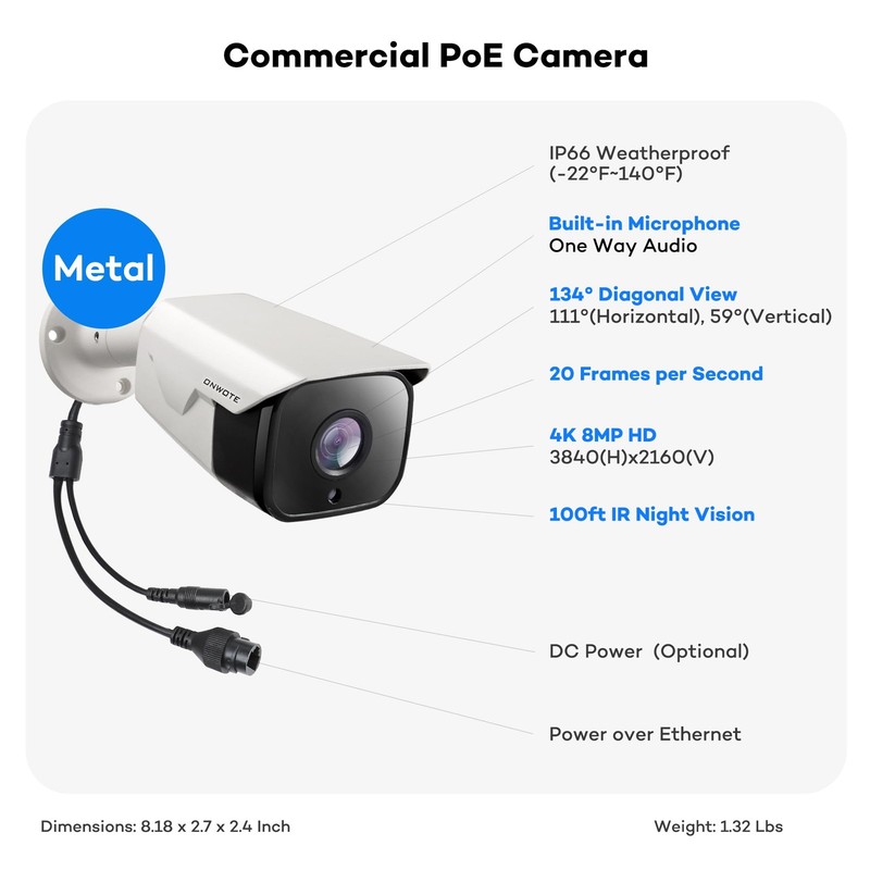 ONWOTE 4K 8MP PoE IP Security Camera, AI Human Vehicle Detection, 3840x2160 8... gallery