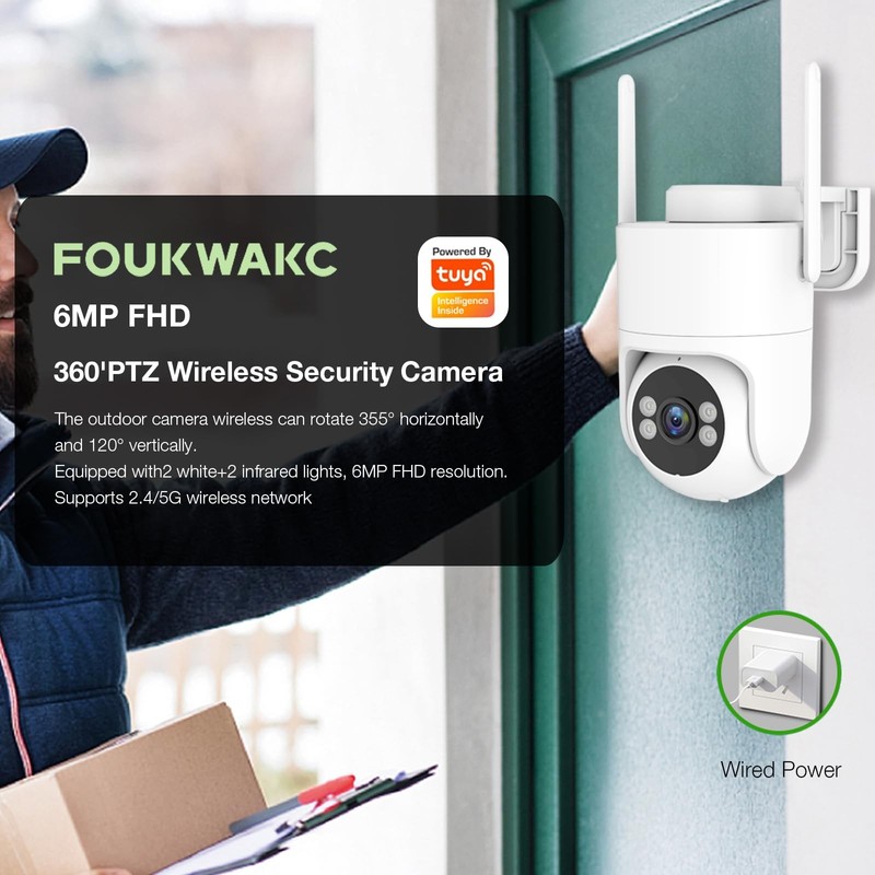 6MP TUYA Security Camera Outdoor, 2.4G/5G WiFi Cameras for Home Security 24/7... gallery