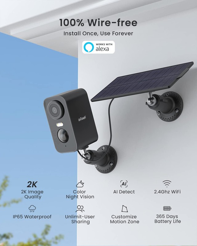 ieGeek Outdoor Wireless Solar Security Camera 2K Home WIFi Battery CCTV System gallery