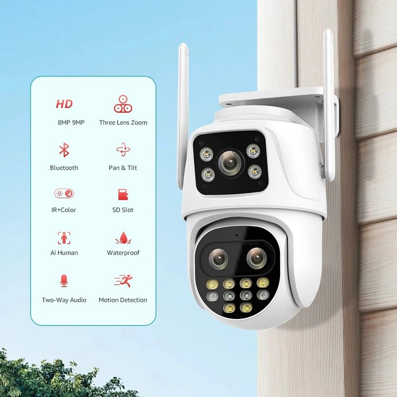 3 Lens HD 9MP WiFi IP Camera Wireless Outdoor CCTV PTZ Home Security IR Camera gallery
