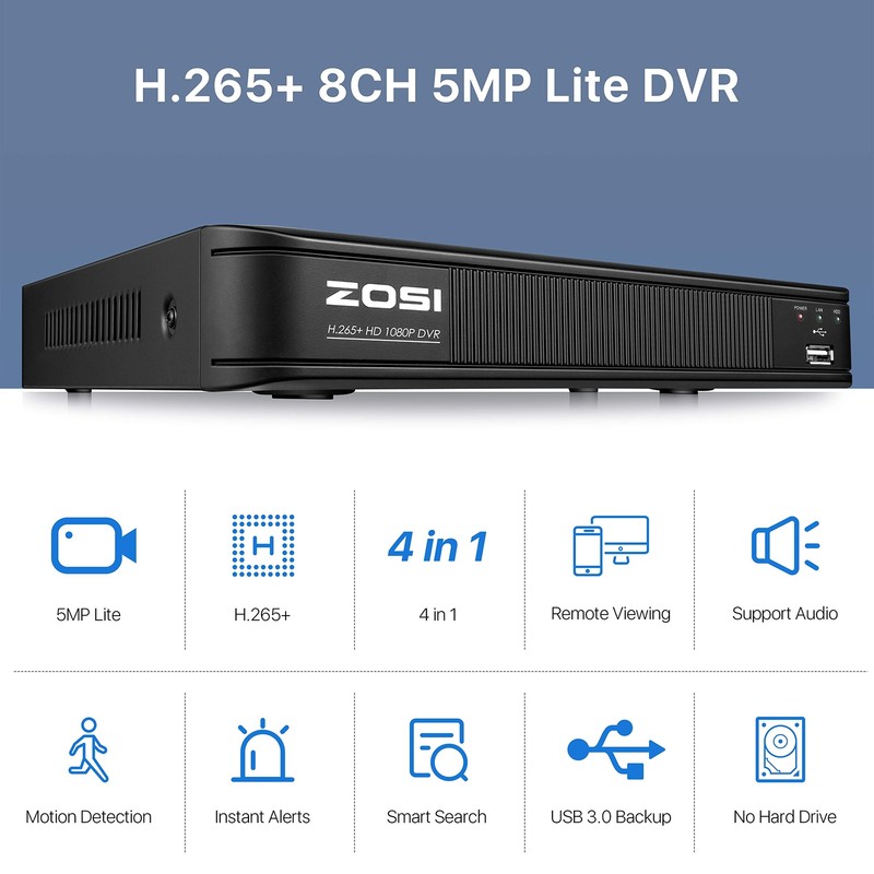 ZOSI H.265+ 5mp Lite 8CH DVR 1080p weatherproof outdoor Security Camera System gallery