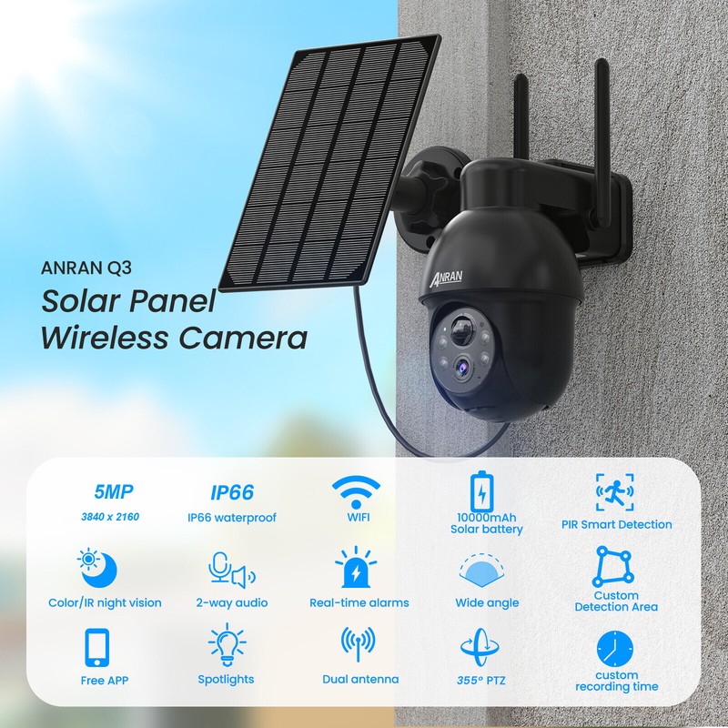 ANRAN 5MP 360°PTZ Panoramic Solar Security Cameras Outdoor Wireless CCTV 2-Pack gallery