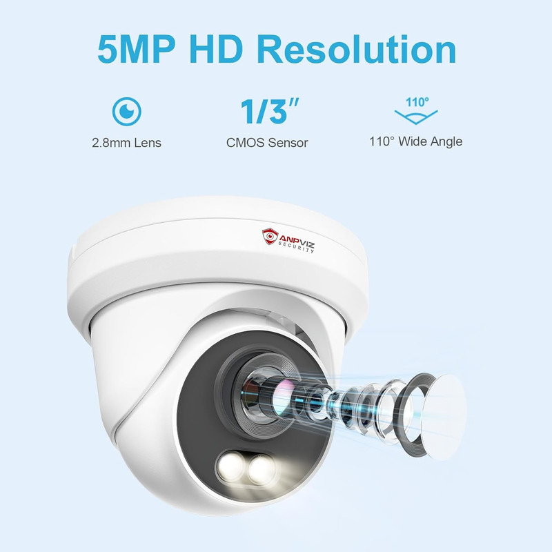 5MP Poe Camera, Full Metal Turret Security IP Camera Outdoor Wired, Smart Dual L gallery