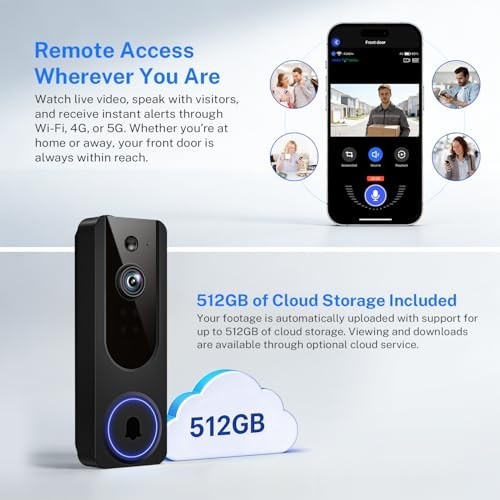 Wireless Video Doorbell Intercom System, 4.5" Indoor Monitor, Two-Way Talk, AI M gallery