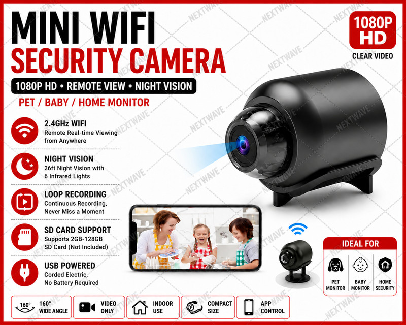 Mini Camara Oculta Espia De Seguridad WiFi 1080P Inalambrica Con Audio y Video