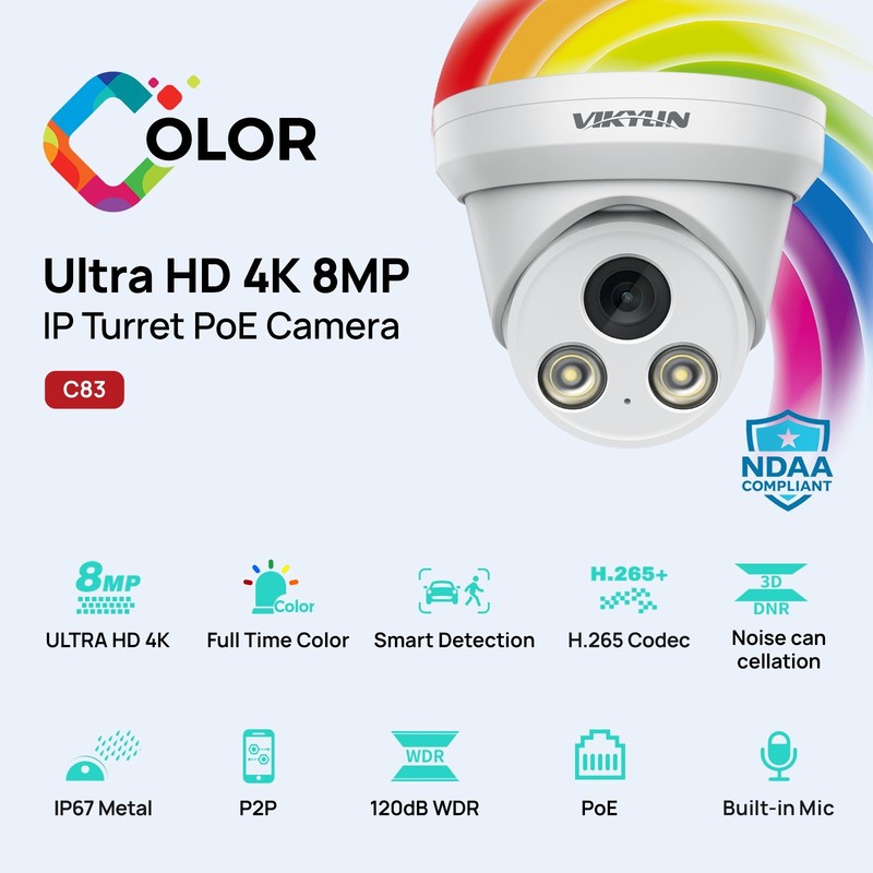 Vikylin 4K 8MP POE IP Camera Outdoor F1.0 Full Color with Audio Onvif RTSP Home gallery