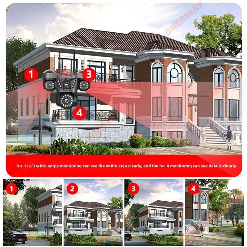 5MP 4 Lens Home Security WiFi Camera Outdoor 10K Wireless 4 Screens 16X Zoom PTZ gallery