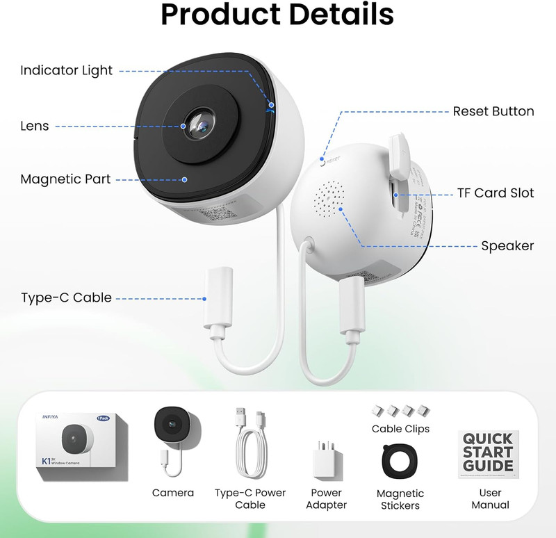 2K No Drill Window Camera-2 Pack 2.4Ghz & 5Ghz Wifi Dome Cameras for Home Securi gallery
