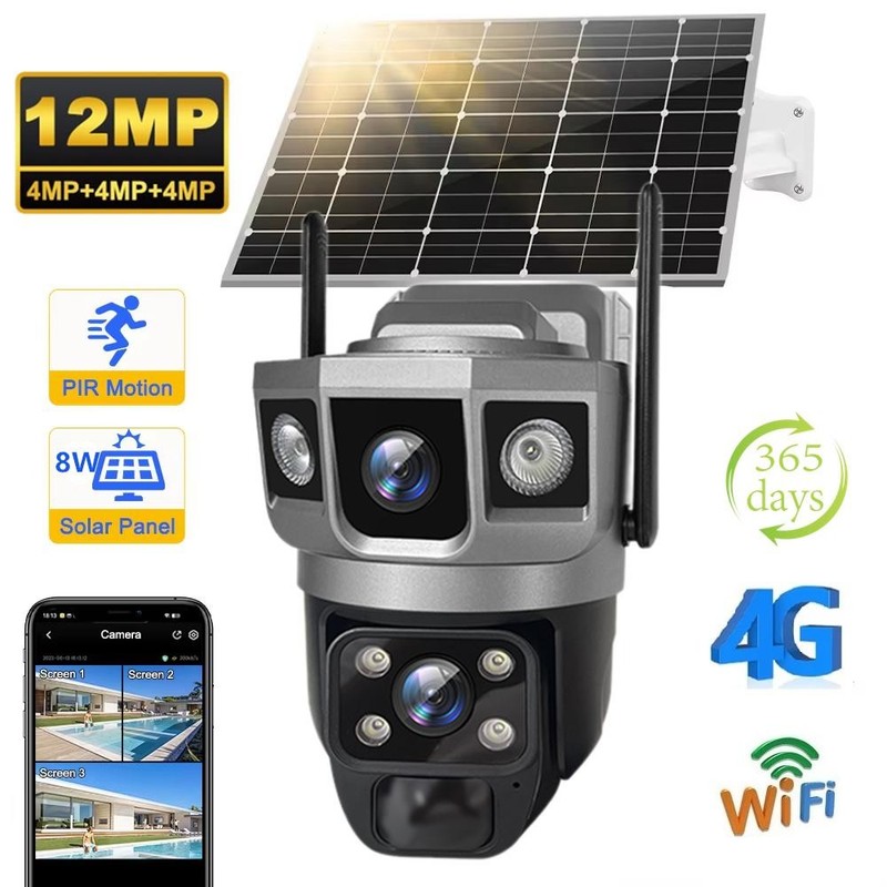 Solar Surveillance Cam – 2-Lens 3-Screen, 10X Zoom, 4G/WiFi gallery