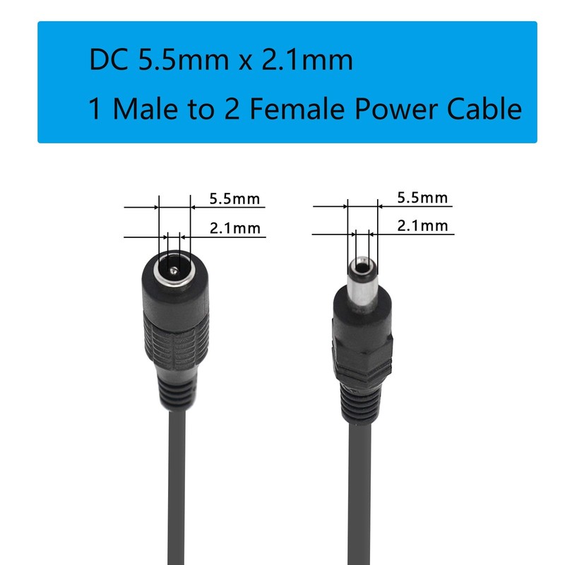 GINTOOYUN DC Y Splitter Cable 1 Male to 2 Female,5.5mm x 2.1mm Power Black gallery