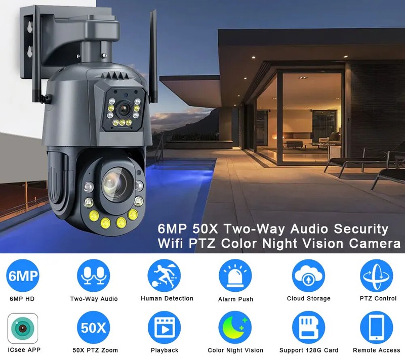 Outdoor Surveillance WiFi Camera 3K 6MP Dual Lens PTZ Human Detectio CCTV Camera gallery