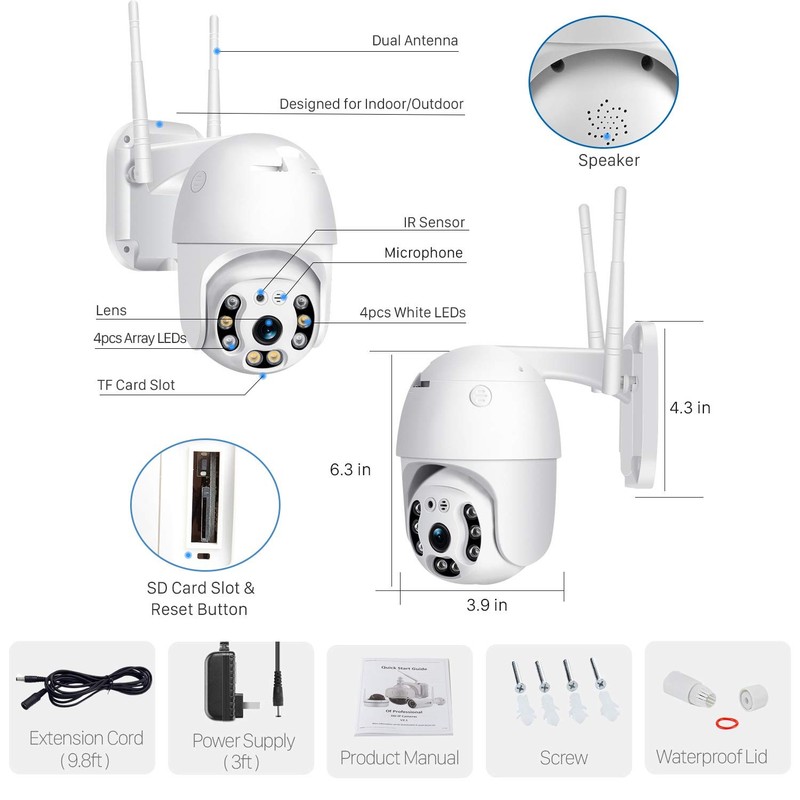 Pan Tilt Outdoor Security Camera, 1080P Home WiFi IP Camera, Pan Tilt Dome Su... gallery