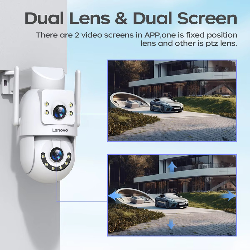 Lenovo 4K Outdoor Dual Lens PTZ Security Camera with 5G WiFi and Auto Tracking gallery