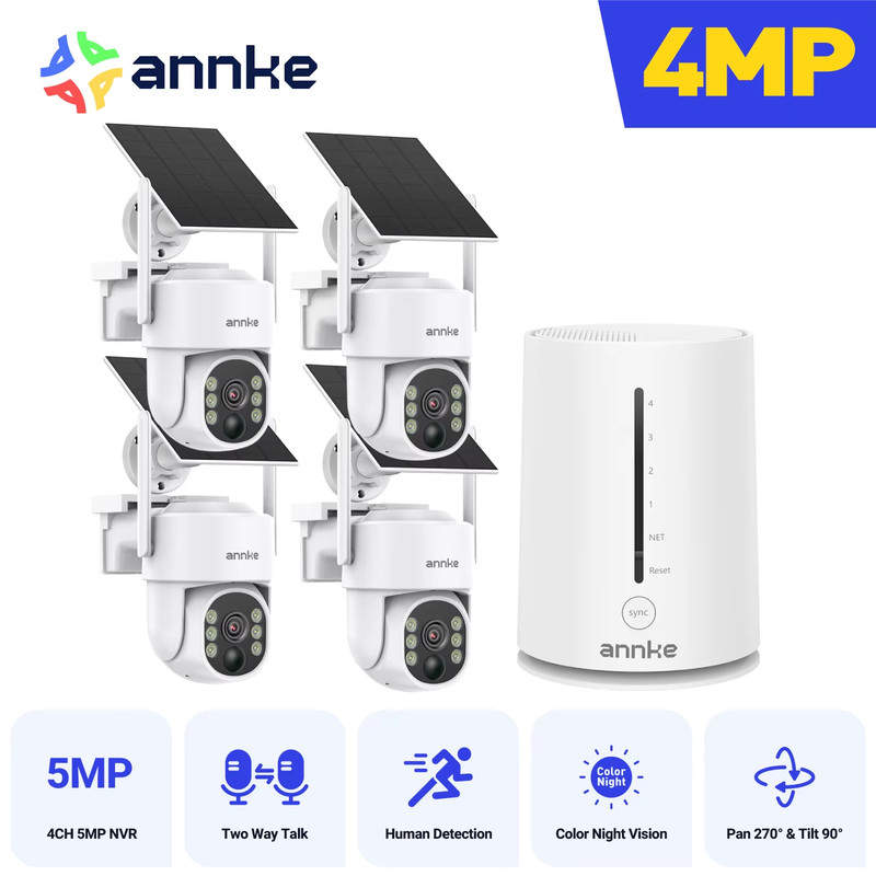 4MP Solar Security Cameras 4CH Wireless NVR 4Mm Color Night Vision Camera Audio gallery