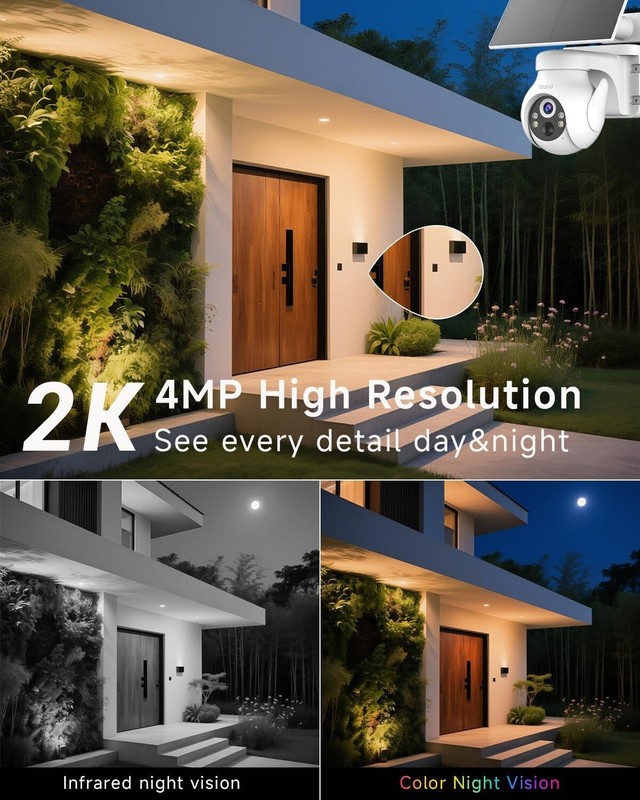 2K Solar Security Camera Outdoor 360° AI WiFi Night Vision 2-Way Audio Noorio gallery