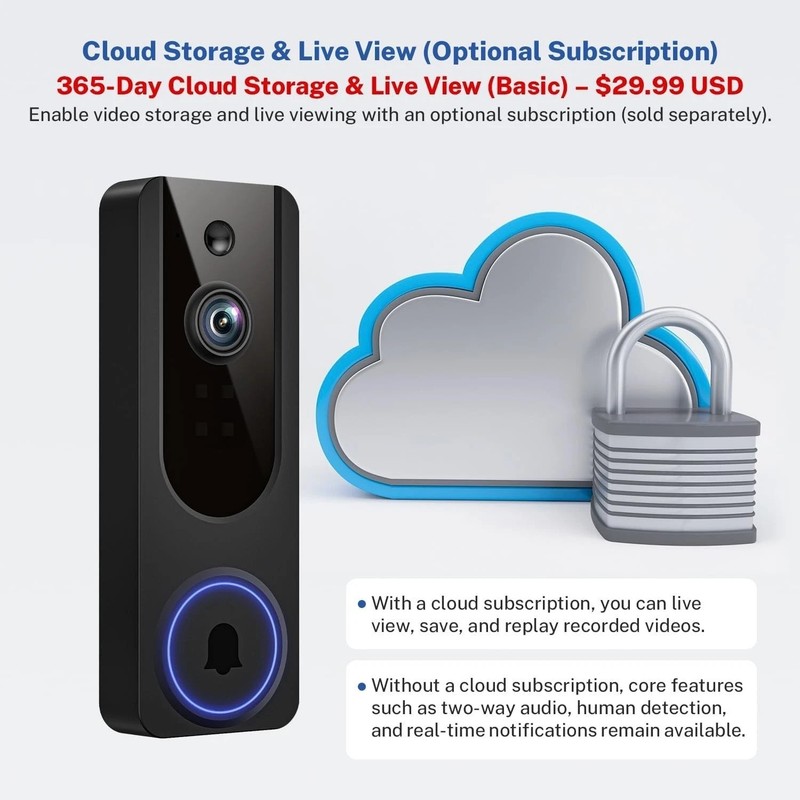 1080p Wireless WiFi Video Doorbell with AI Detection & Night Vision - Black gallery