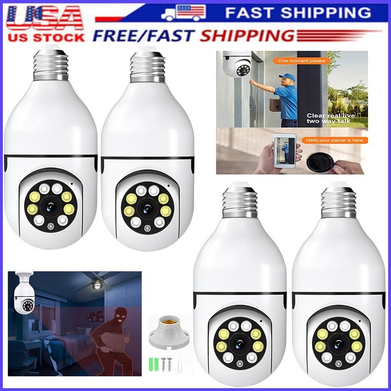 4X 360° 1080P IP E27 Light Bulb Camera Wifi IR Night SmartHome Wireless Security