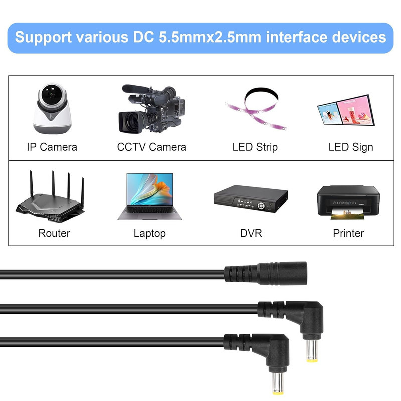 DC5525 Y-Splitter Cable 18AWG DC 5.5Mm X 2.5Mm Straight Female to Double Right A gallery