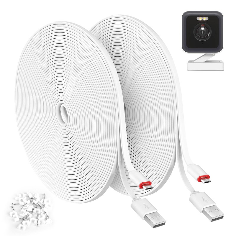 2 Pack 25FT Power Extension Cable Compatible with WyzeCam,Wyze 25 feet, White