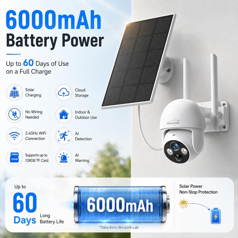 2K Solar Security Camera Wireless Outdoor WiFi Pan Tilt Battery IP65 Night Vi... gallery