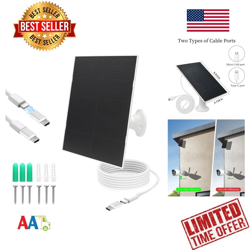 4W Solar Panel for Security Cameras 5V 4W Waterproof Micro USB Outdoor