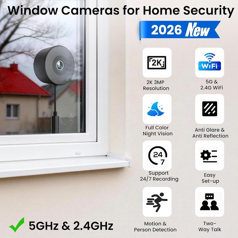 2K 3MP Window Camera, 5GHz & 2.4GHz WiFi Dome Cameras for Home Security for I... gallery