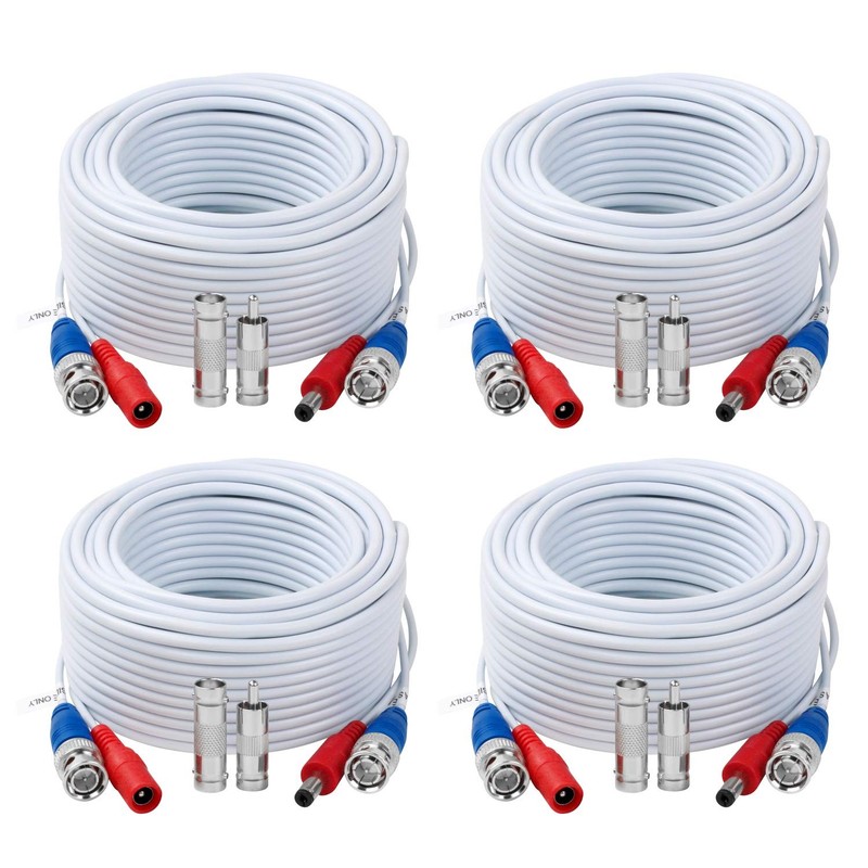 4 Pack 25 Feet BNC Video Power Cable,BNC Extension Wire 25FT, White