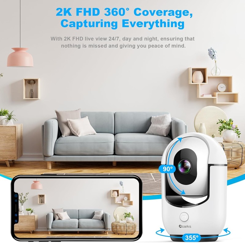 2K Pan/Tilt Security Camera, WiFi Indoor Cameras for Home Security with AI Motio gallery